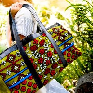 Noonday Collections Moss Flower Weekender Bag